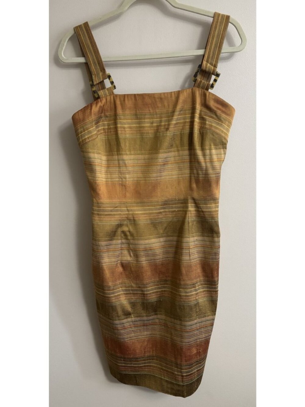 Vintage 100% Silk Green Orange Tan Overall Sheath Dress 4 Grunge Fairy